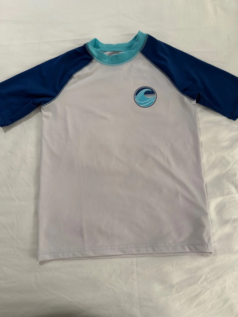 The Children's Place White Rashguard with Navy Sleeves and Teal Neck